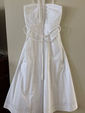 Veronica Beard White Strapless A-Line Dress with Braided Ties
